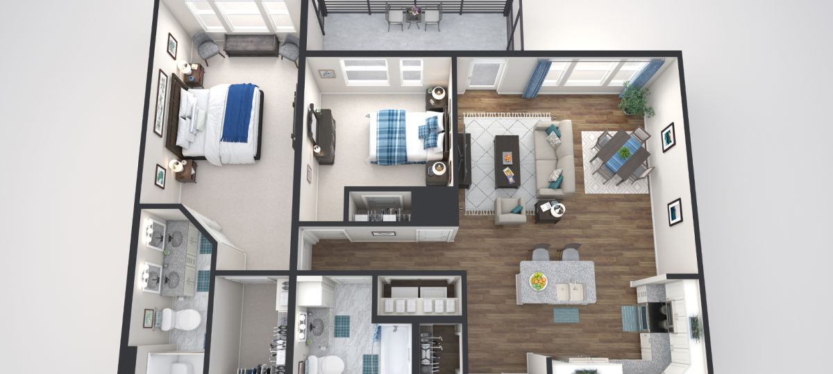 3d floorplan of the Northvale apartment at Woodleigh Chase Senior Living in Fairfax, VA.