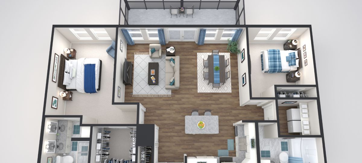 3d floorplan of the Raleigh apartment at Woodleigh Chase Senior Living in Fairfax, VA.
