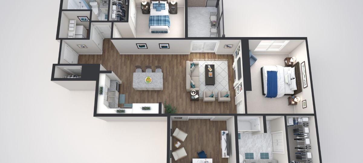 3d floorplan of the Southampton apartment at Woodleigh Chase Senior Living in Fairfax, VA.