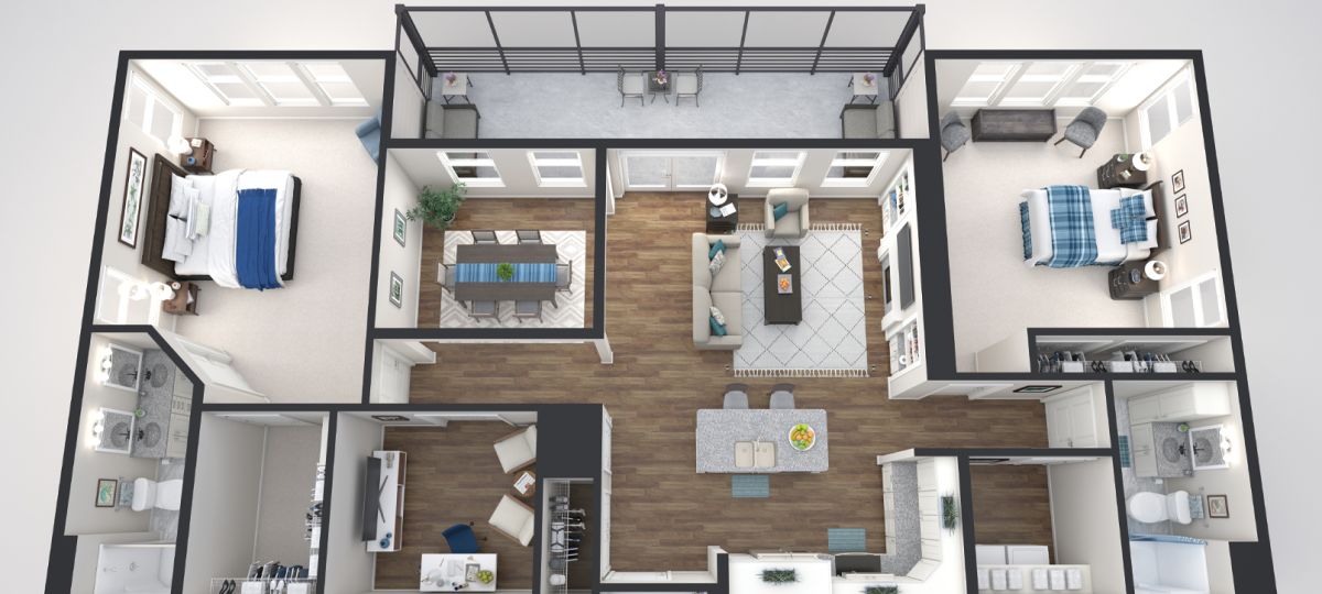 3d floorplan of the Vienna apartment at Woodleigh Chase Senior Living in Fairfax, VA.