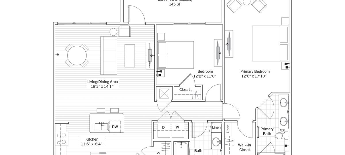 2d floorplan of the Northvale apartment at Woodleigh Chase Senior Living in Fairfax, VA.