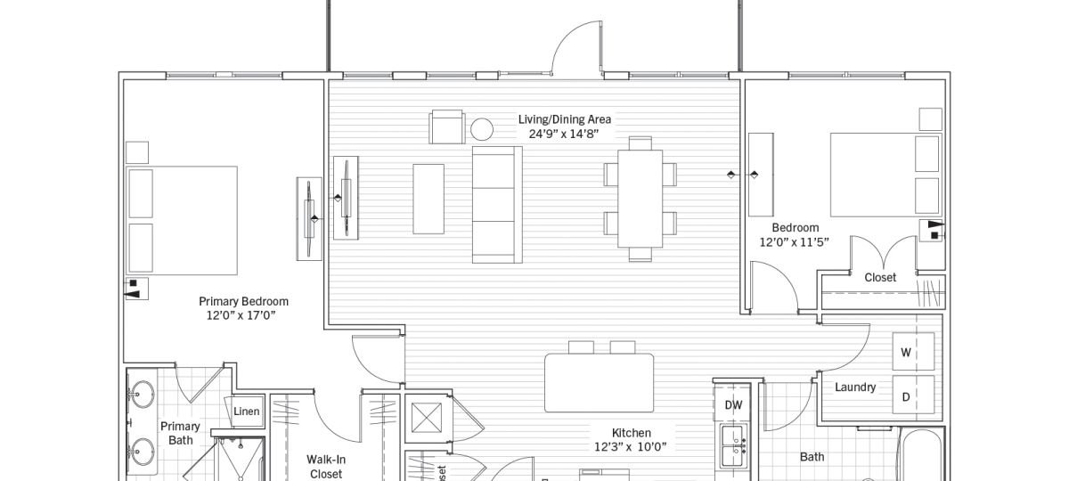 2d floorplan of the Raleigh apartment at Woodleigh Chase Senior Living in Fairfax, VA.