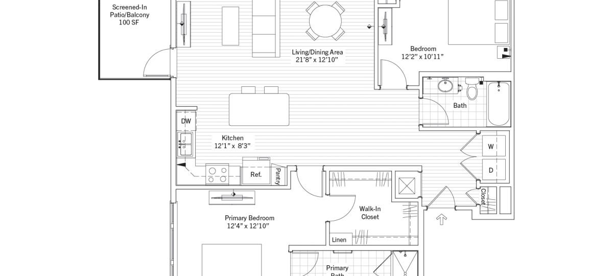 2d floorplan of the Plainsboro apartment at Woodleigh Chase Senior Living in Fairfax, VA.