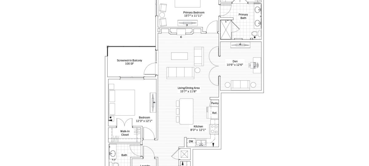 2d floorplan of the Southampton apartment at Woodleigh Chase Senior Living in Fairfax, VA.