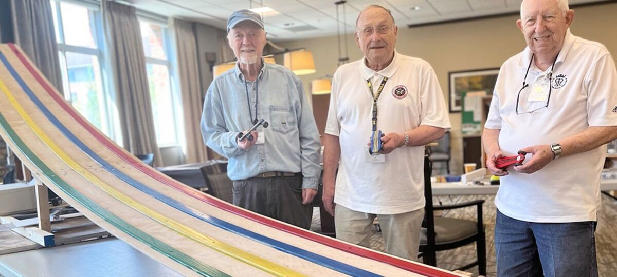 Residents at Fox Run enjoy participating in the annual Pinewood Derby.