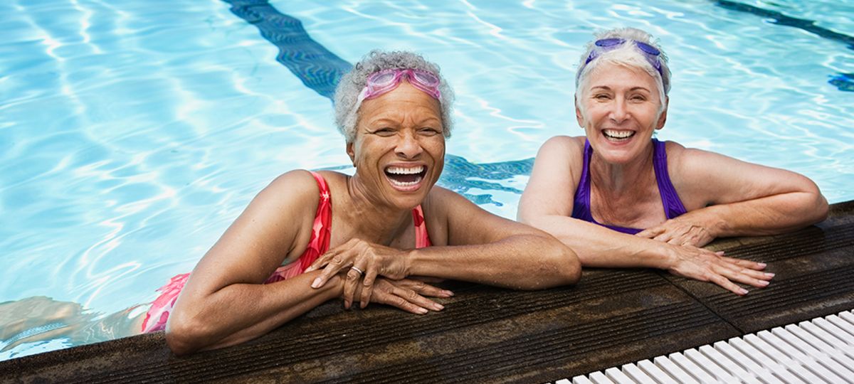 Two women in a swimming pol