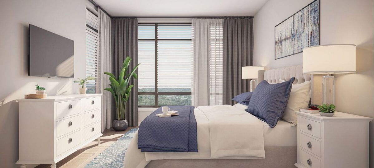 Large main bedroom in an Erickson two-bedroom apartment.