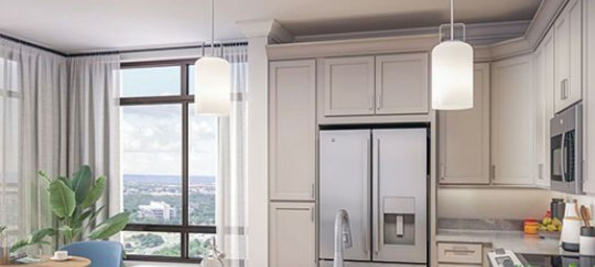 Interior shot of kitchen inside of an Erickson two-bedroom apartment home.