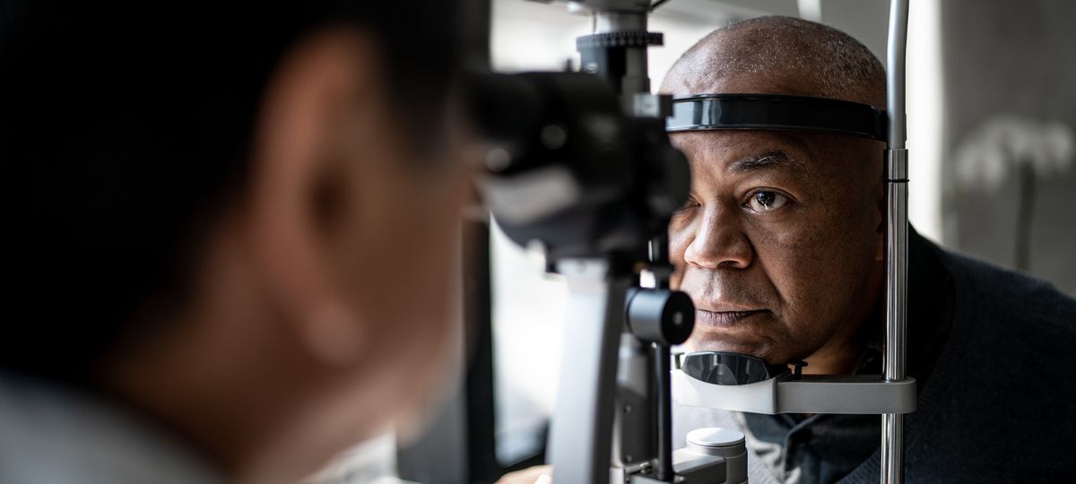 senior man at the eye doctor