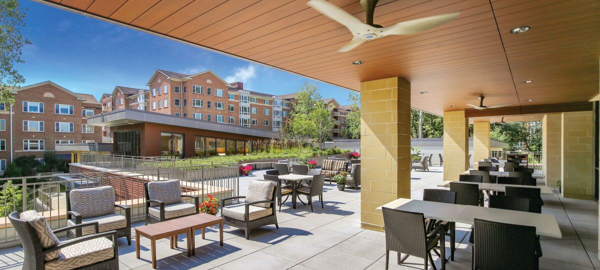 Exterior shot of an Greenspring community patio.