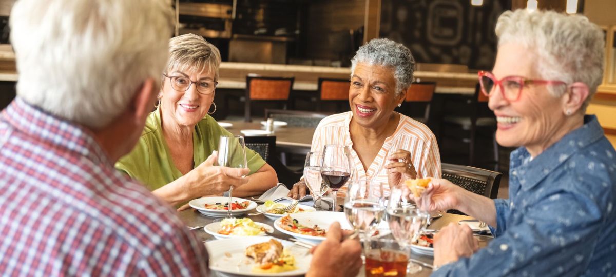 residents eating together in an on-campus restaurant