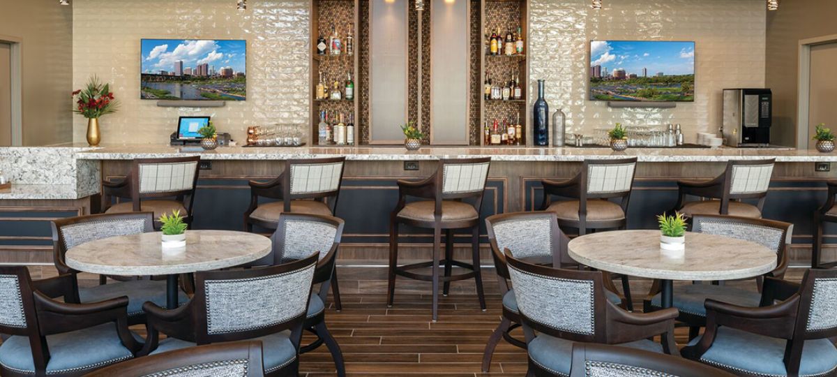 modern bar and lounge area