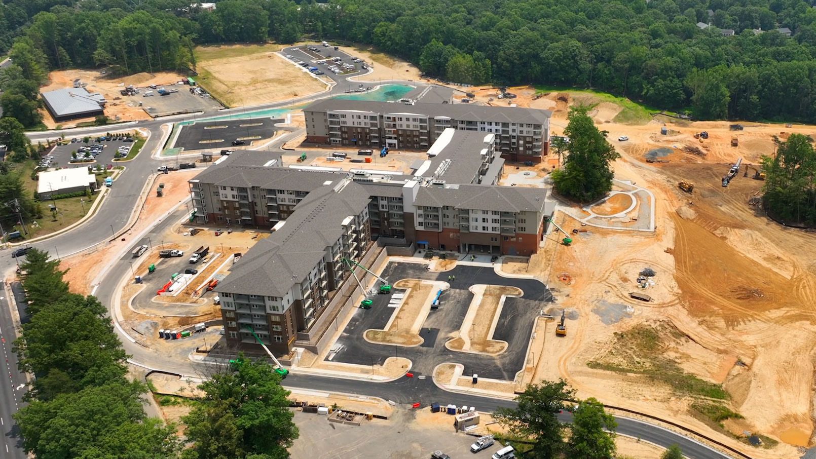 Drone view of the construction of the new Erickson Senior Living Woodleigh Chase community in Richmond, Virginia.