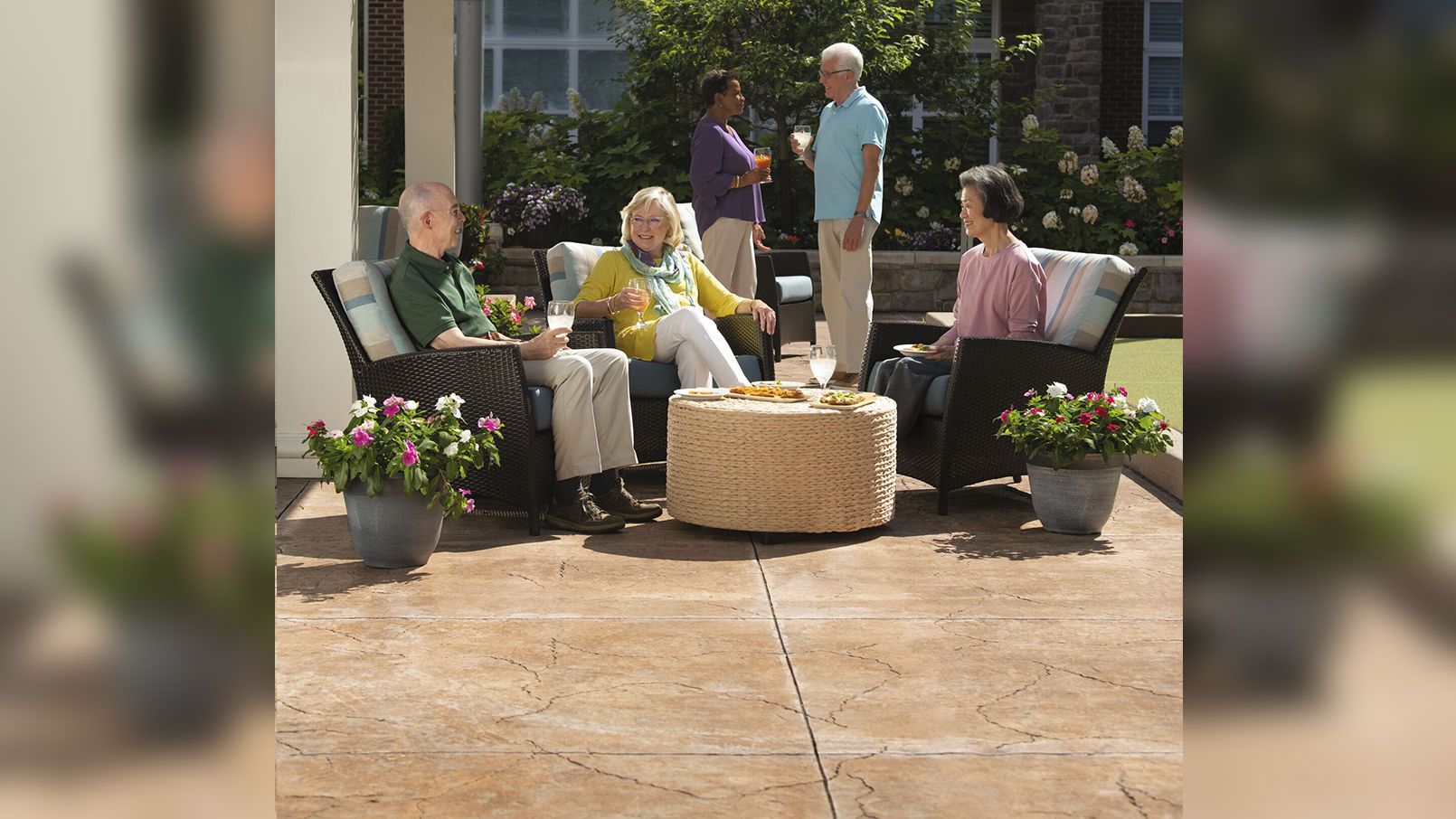 Residents enjoying an outdoor patio