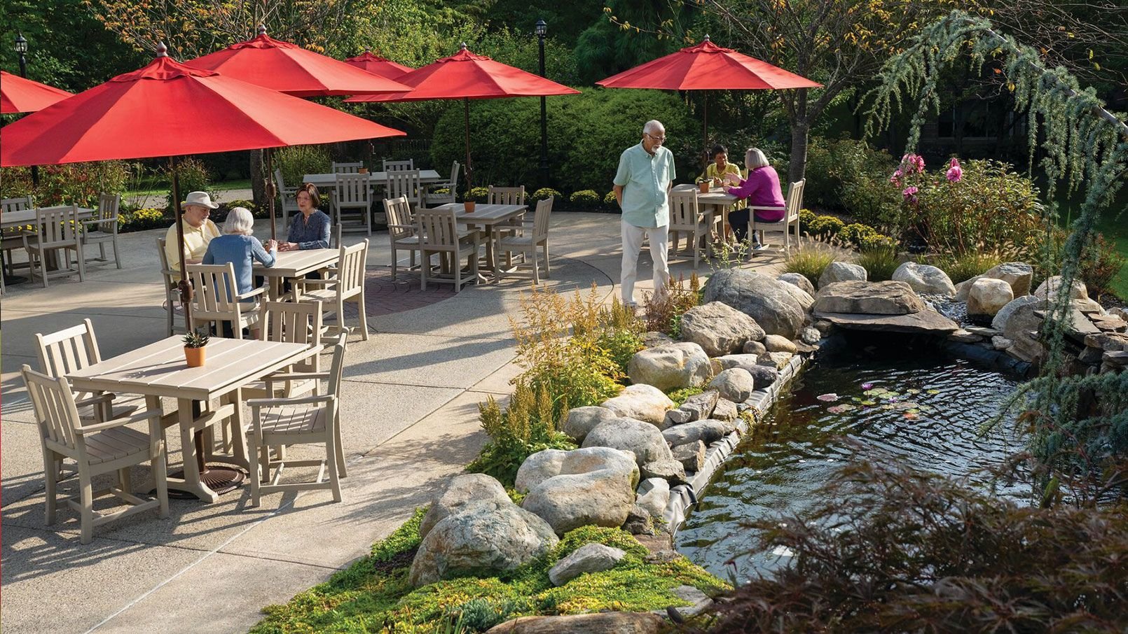Residents enjoying an outdoor patio