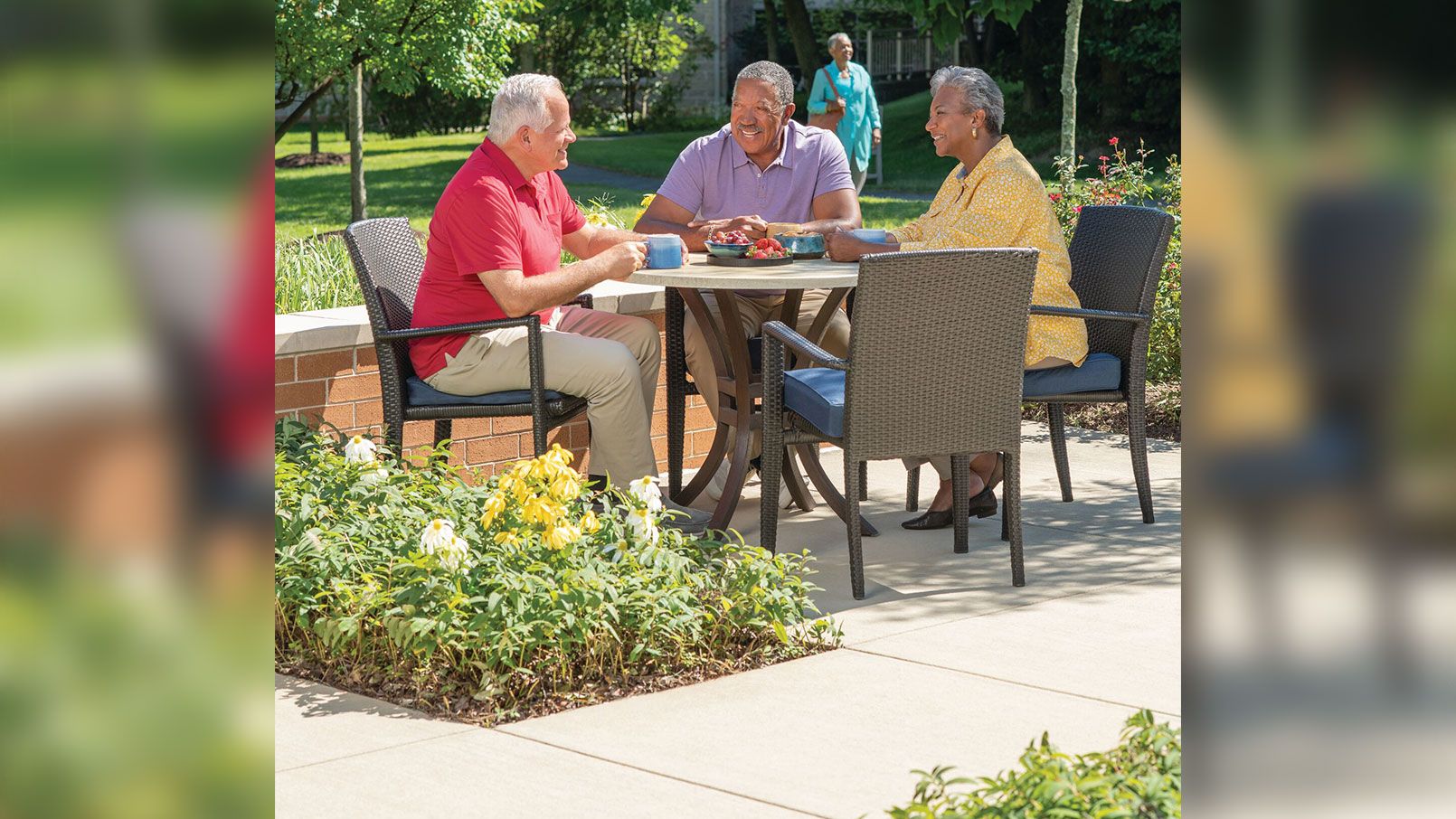 Residents enjoying an outdoor patio