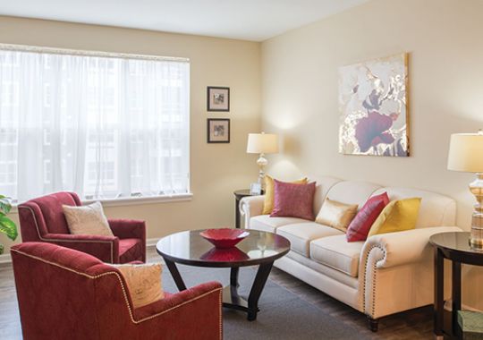 Living room in the Potomac apartment home.