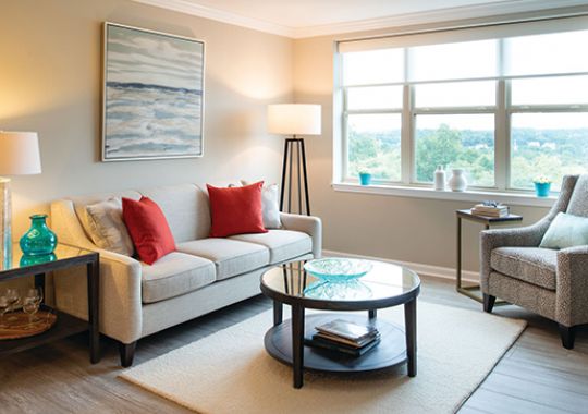 Living room in the Fairmont apartment home.
