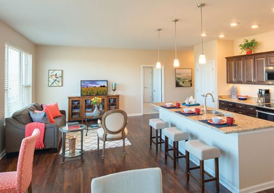Living room in the Fairway apartment home.
