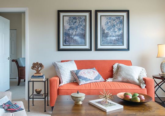 Living room in the Plymouth apartment home.