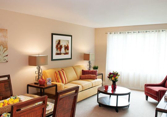 Living room in the Hawthorne apartment home.