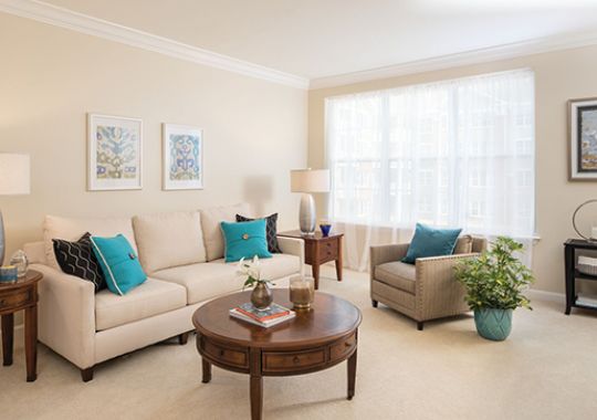 Living room in the Newbury apartment home.