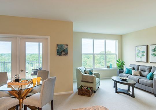 Open view of living room in Ramsey apartment.
