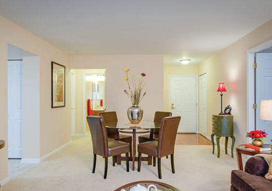 Open floor plan living room and dining area.