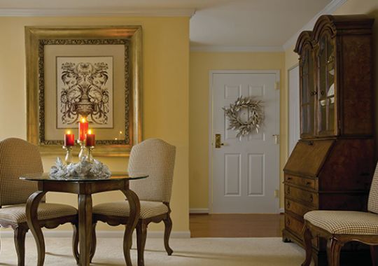 Apartment entryway with view of the dining area.