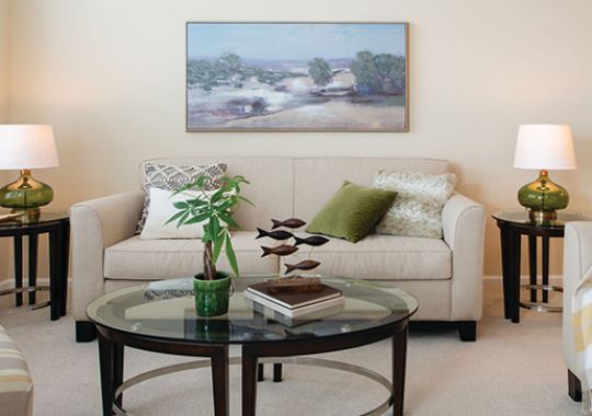 Open, modern living room.