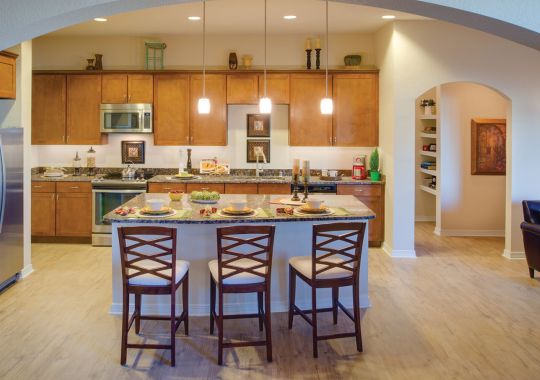 Interior shot of dining room inside of an Erickson two-bedroom apartment home.