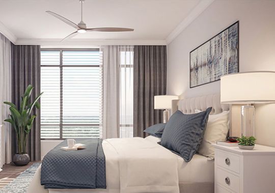 Large main bedroom in an Erickson one-bedroom apartment.