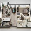 3D floor plan of the Baldwin apartment at Lantern Hill Senior Living in New Providence, NJ.