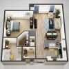 3D floor plan of the Belvedere apartment at Lantern Hill Senior Living in New Providence, NJ.