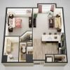 3D floor plan of the Bradford apartment at Tallgrass Creek Senior Living in Overland Park, KS.