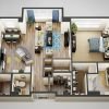 3D floor plan of the Burlington apartment at Lantern Hill Senior Living in New Providence, NJ.