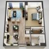 3D floor plan of the Ellicott apartment at Cedar Crest Senior Living in Pompton Plains, NJ