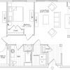 2D floor plan of the Newbury apartment at Windsor Run Senior Living in Matthews, NC.