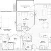 2d floorplan of the Dumont apartment at Woodleigh Chase Senior Living in Fairfax, VA.